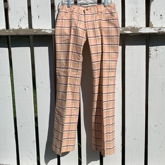 Levi’s plaid polyester pants 70’s sta-prest orange blue green - Picture 6 of 16